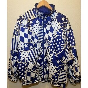 VTG Marine Club‎ Yacht Nautical Windbreaker Women's Medium Blue White by Lavon